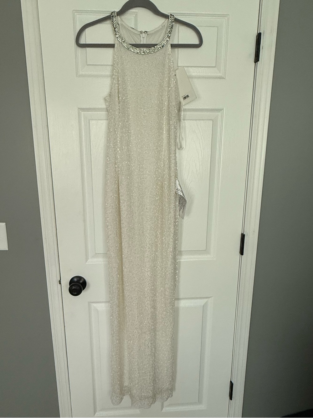 Mac Duggal Ivory Beaded Halter Maxi Gown- size 8 - Picture 4 of 7